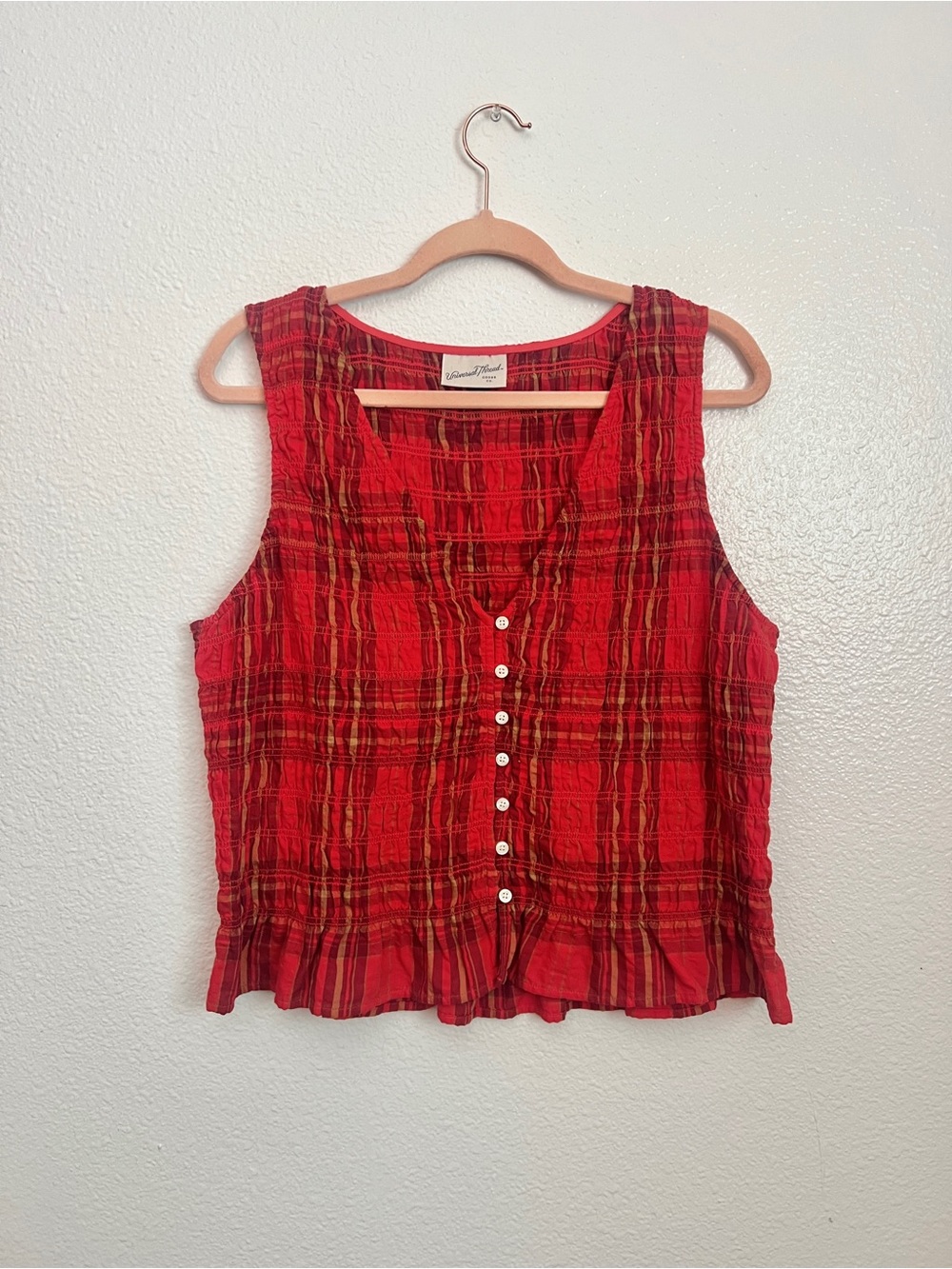 Universal Thread Red Plaid Sleeveless Button-Front Tank